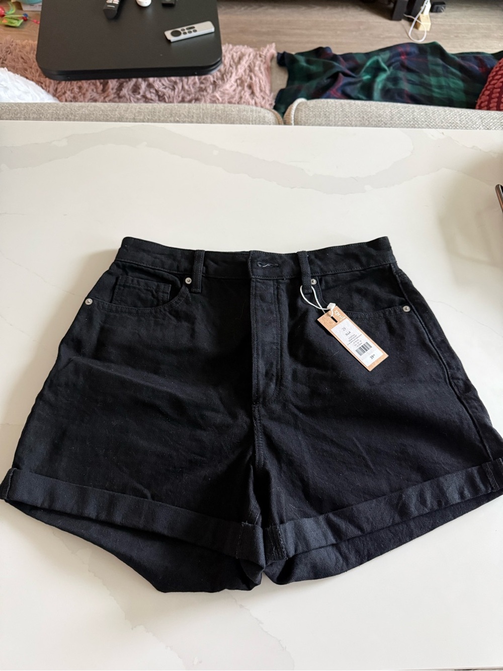 Dynamite Black High-Rise Rolled-Hem Jean Shorts